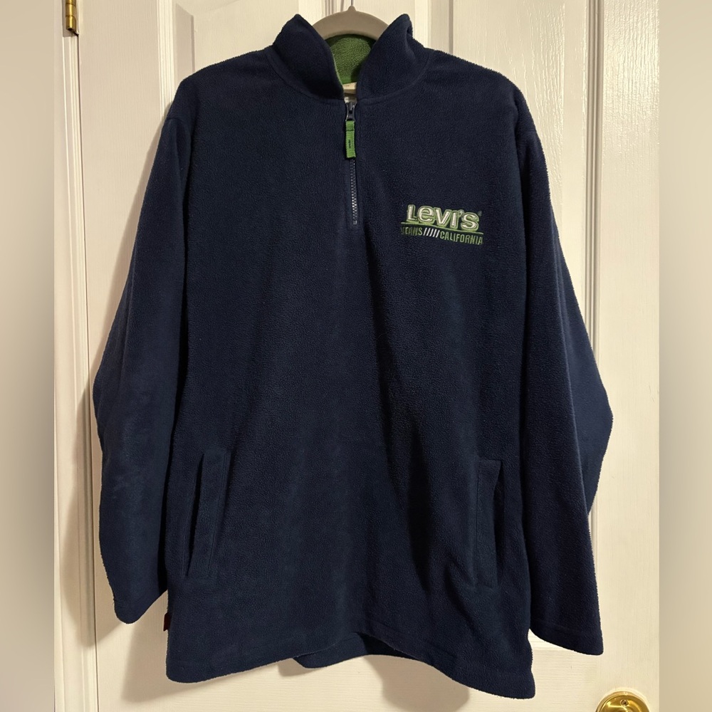 Levi's Blue and Green Fleece Quarter Zip Sweatshirt
